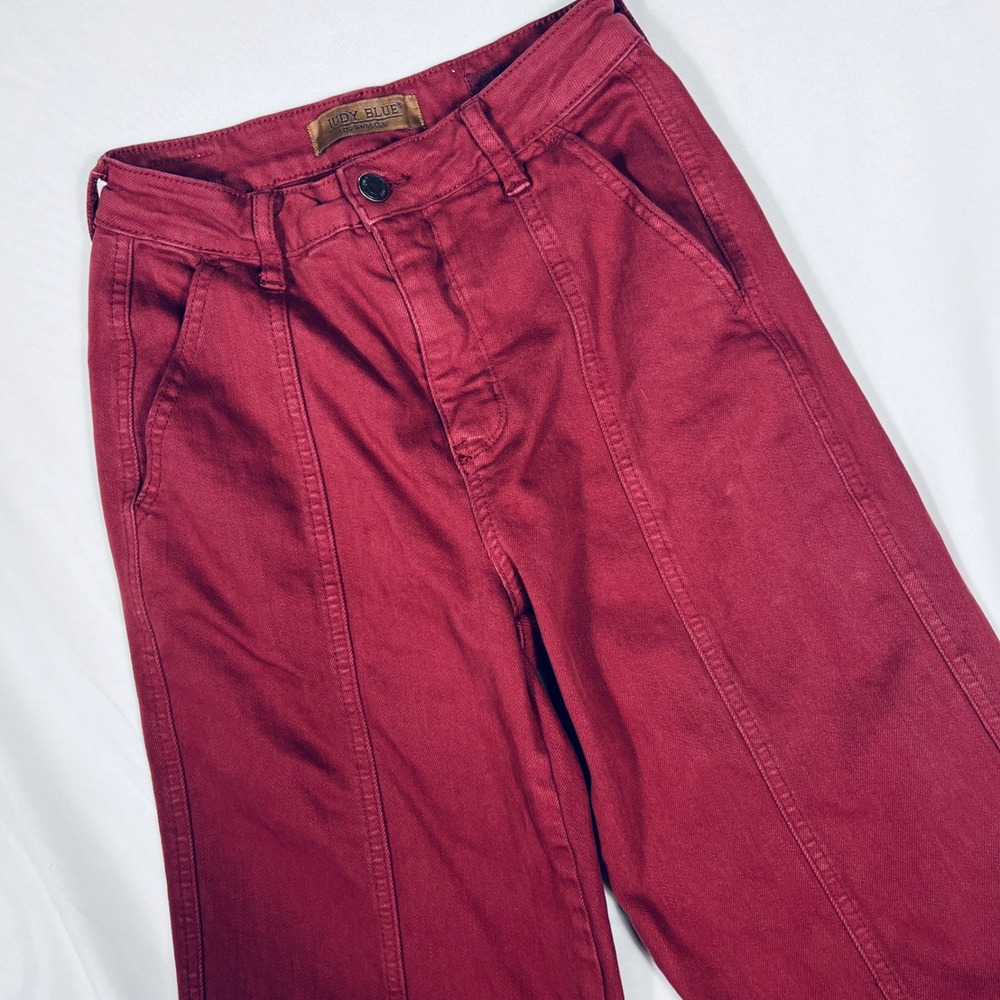 Judy‎ Blue JB88800 Burgundy Red Wide Leg Seam Front Pants Womens 3/26
